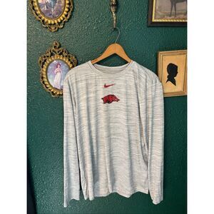 Nike X Arkansas Razorbacks Dri Fit Long Sleeve Gray Shirt Sz Large